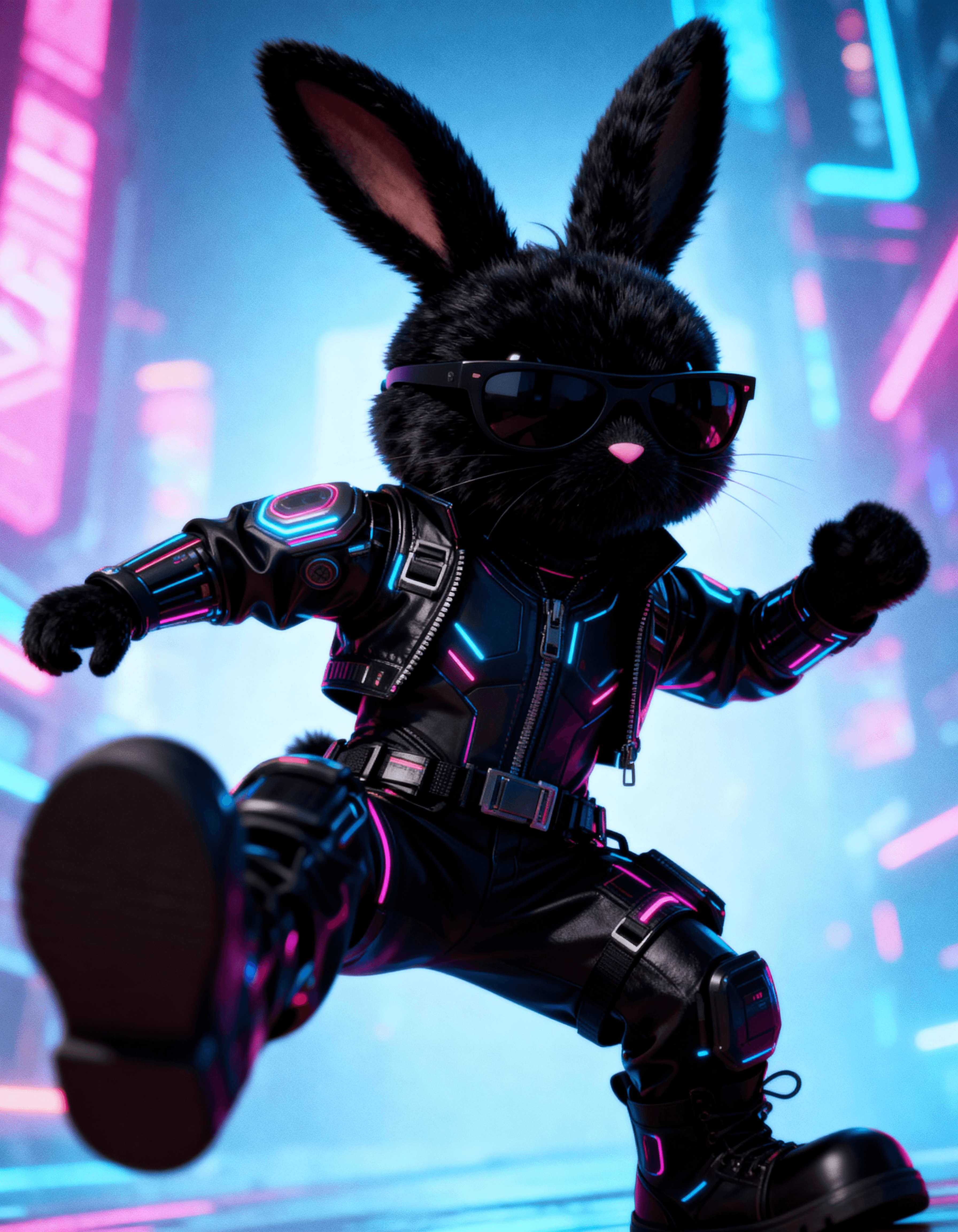 Onun cyber correndo em uma cidade neon