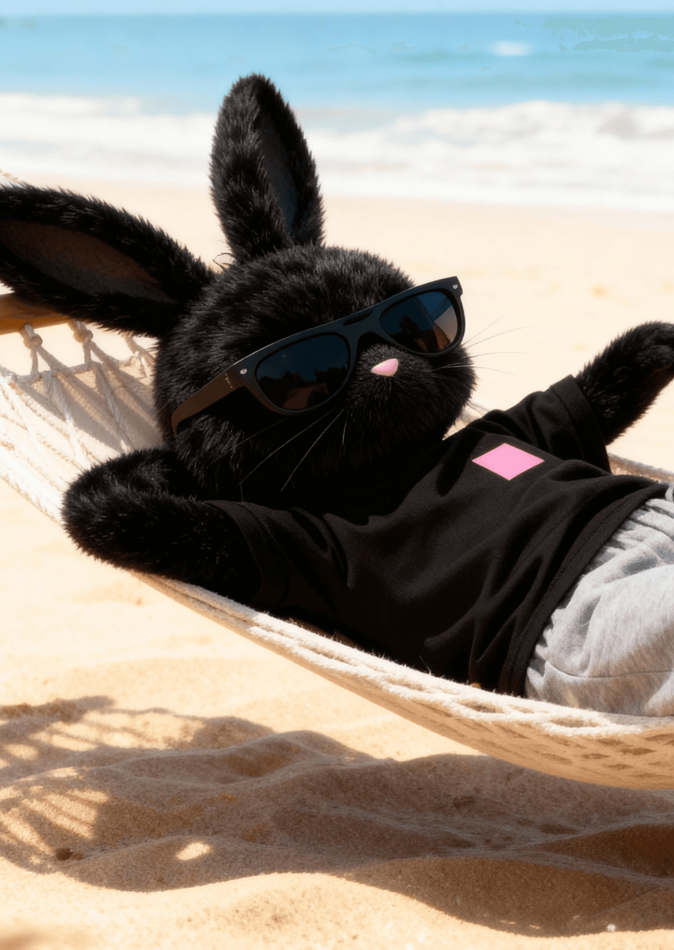 Onun descansando em uma rede na praia